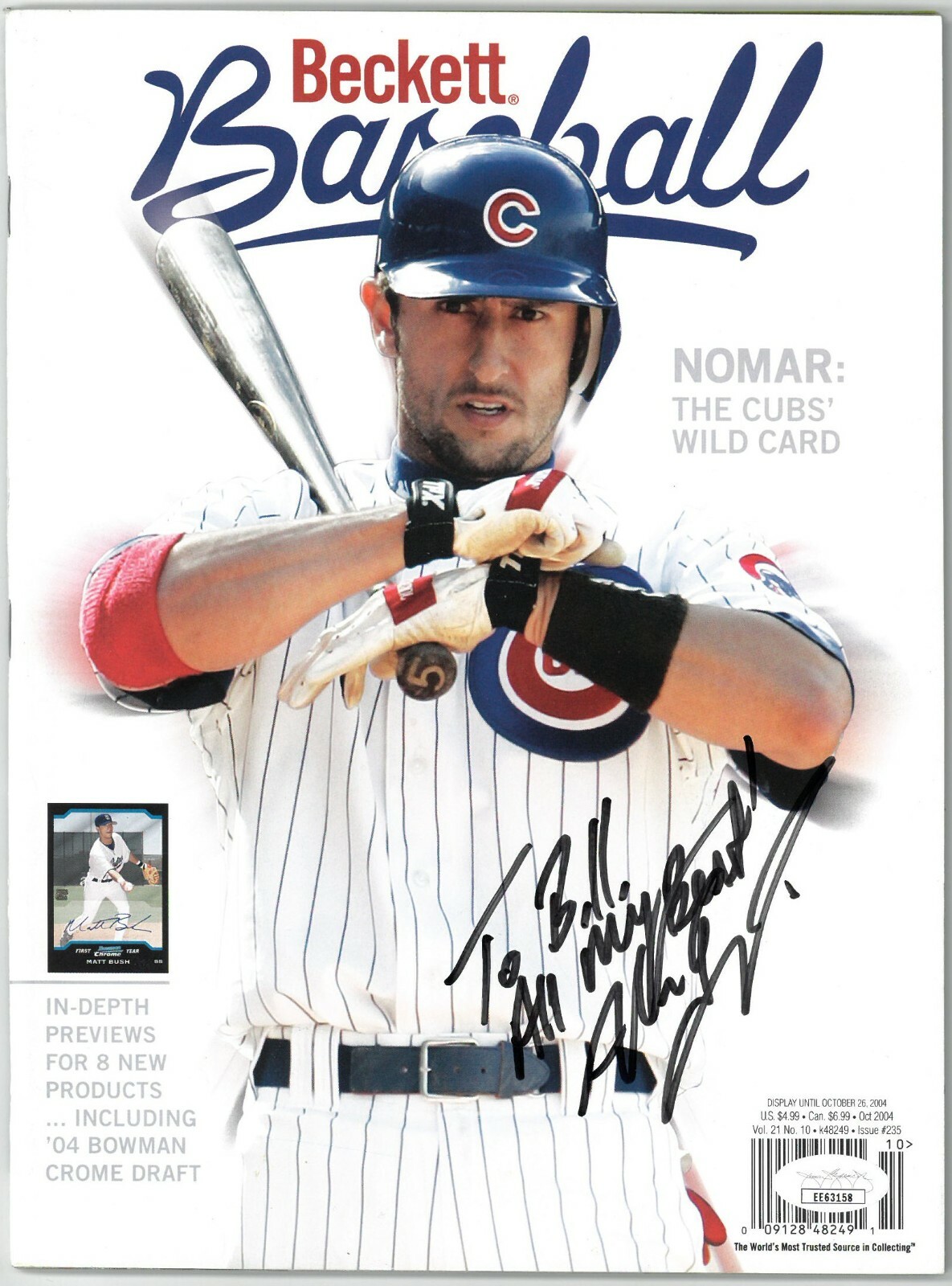 Nomar Garciaparra signed Cubs 04 October Beckett Baseball Magazine To Bill- JSA