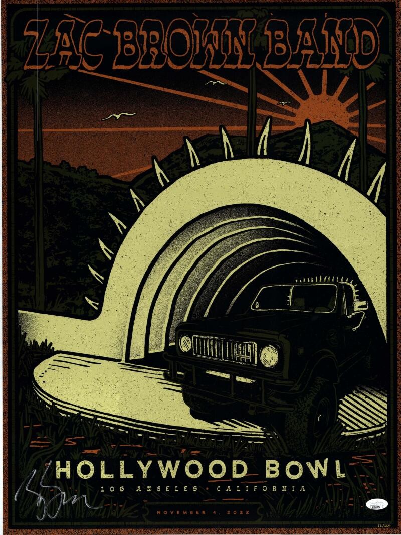 Zac Brown Signed Autograph 18x24 Band Concert Tour Poster Hollywood Bowl JSA COA