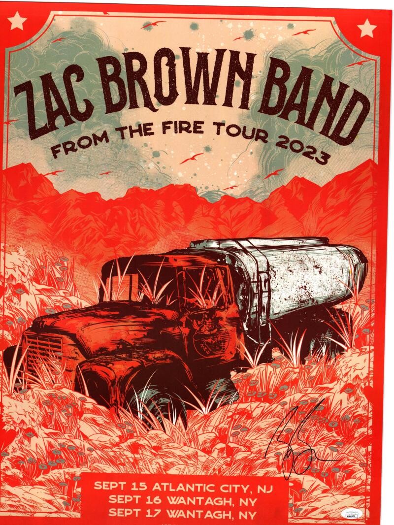 Zac Brown Signed Autograph 18x24 ZBB Band Concert Tour Poster From Fire JSA COA