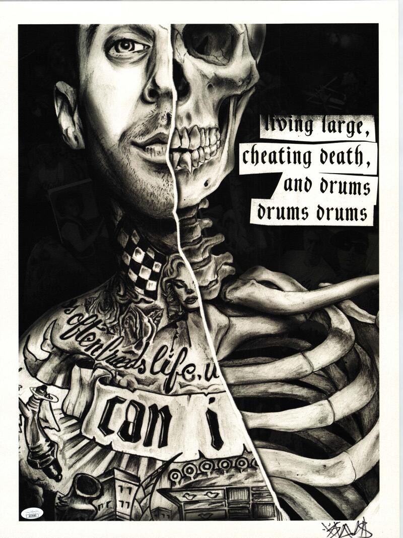 Travis Barker Signed Full Autograph 18x24 Concert Tour Drums Blink 182 JSA COA