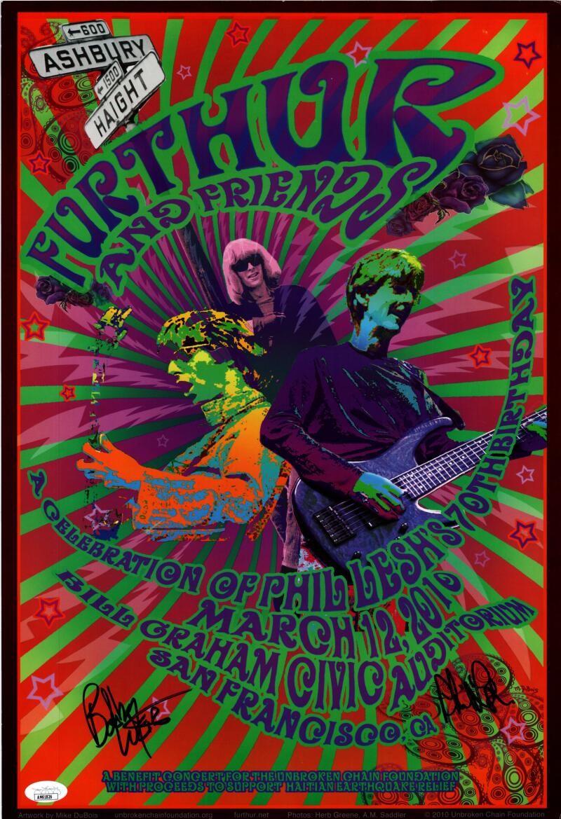 Phil Lesh Bob Weir Signed Autograph 13x19 70th Birthday Concert Poster JSA Dead