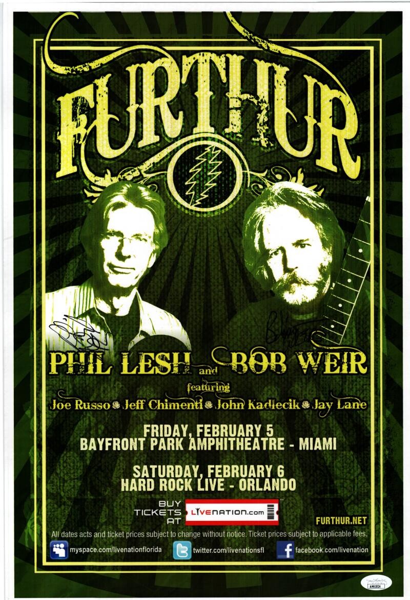 Phil Lesh Bob Weir Signed Autograph 13x19 Furthur Florida Concert Poster JSA COA