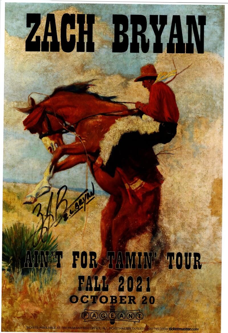 Zach Bryan Signed Autograph 13x19 Ain't For Tamin' 2021 Tour Poster Beckett COA
