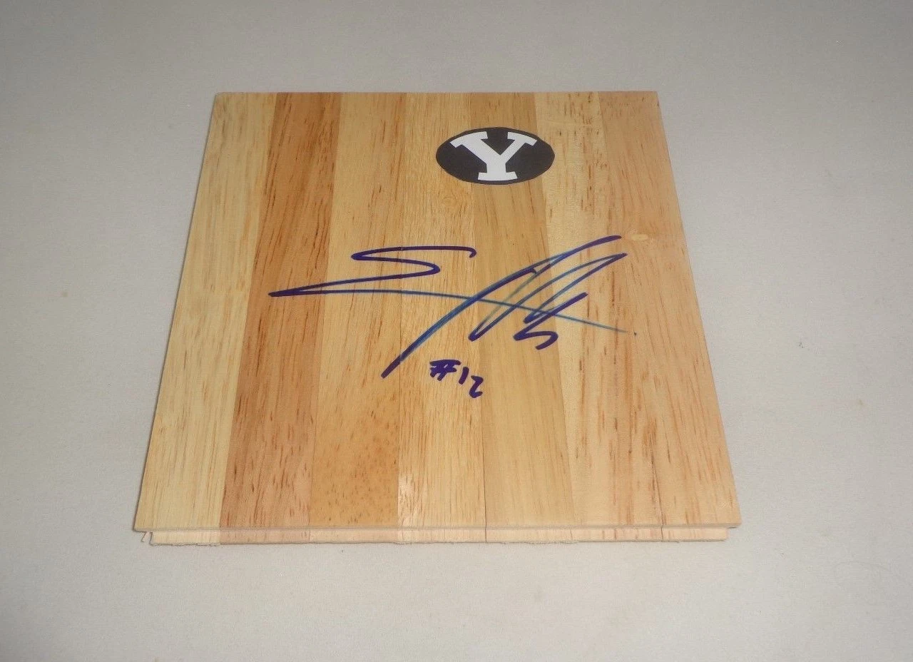 Eric Mika signed BYU Cougars Floorboard Floor Brigham Young autographed