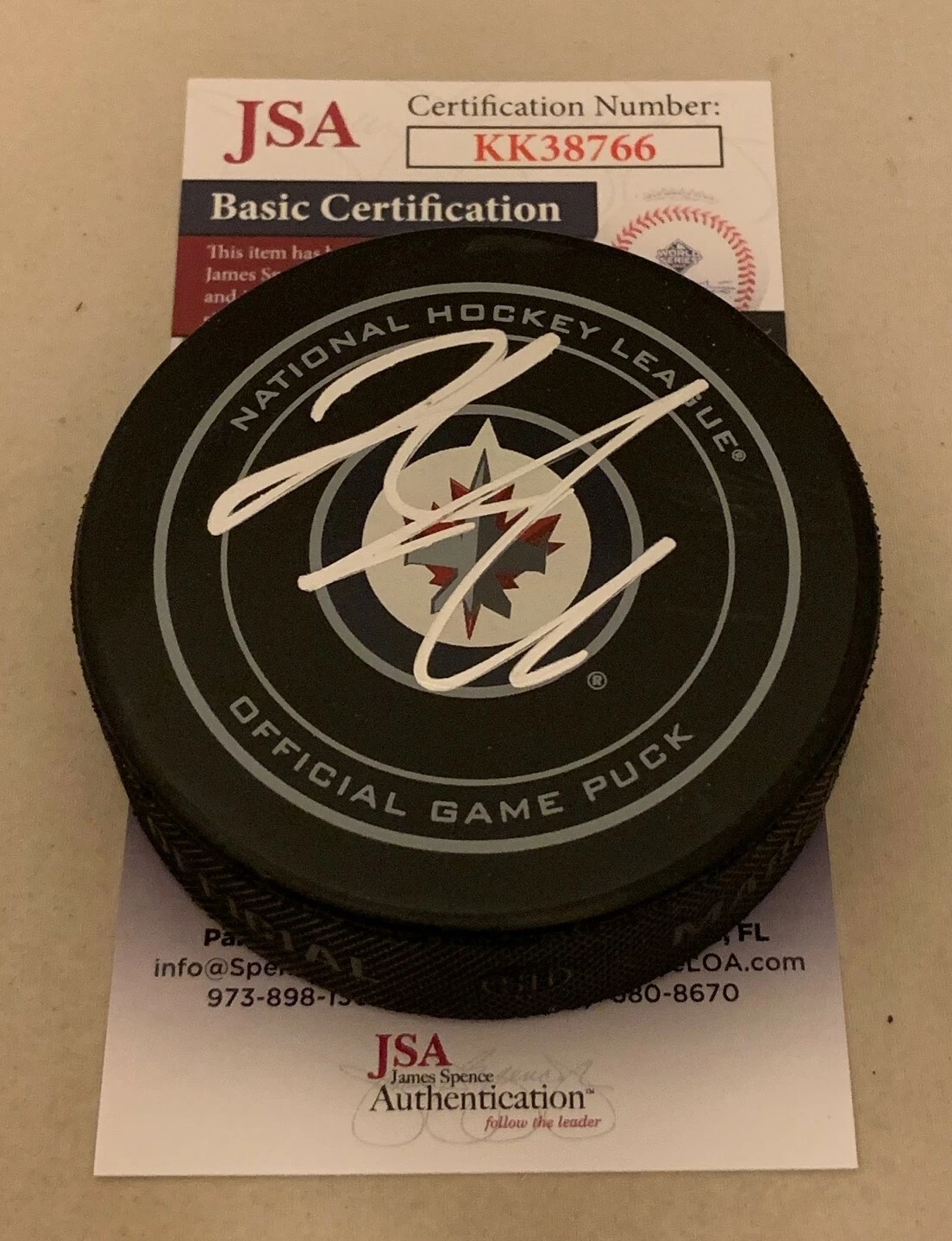 Jack Roslovic signed Winnipeg Jets Official Game Puck autographed JSA