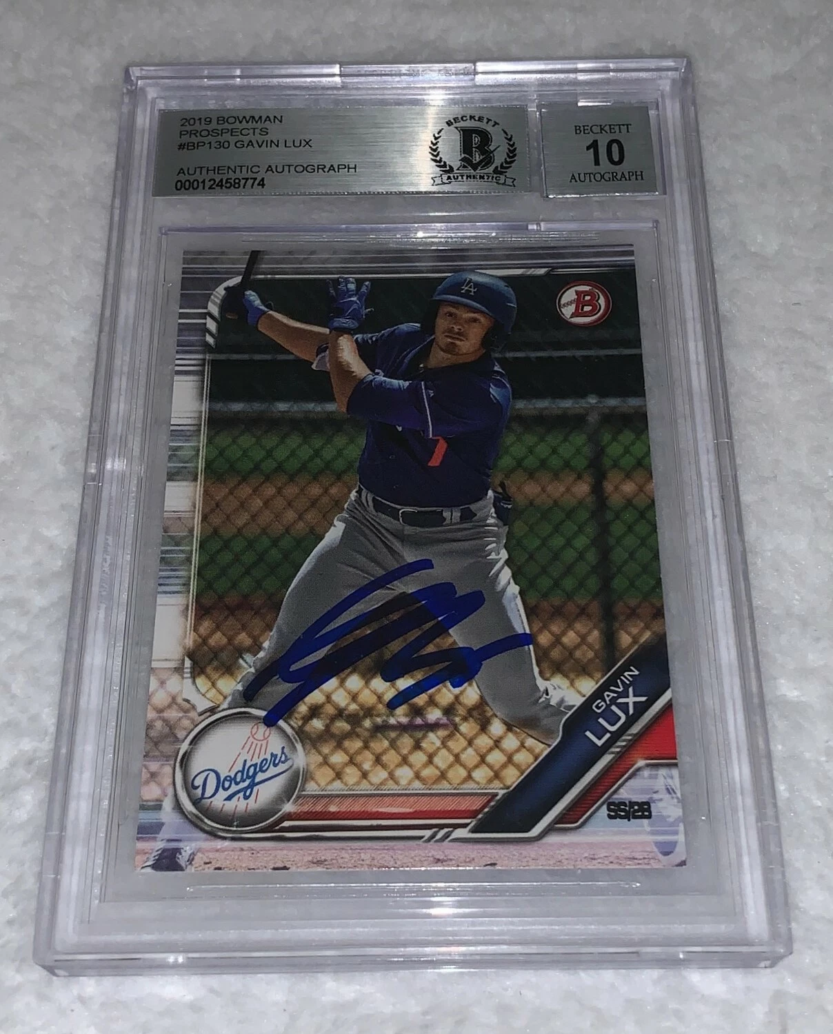 Gavin Lux LA Dodgers signed 2019 Bowman Prospects #130 Card Beckett BGS Auto 10