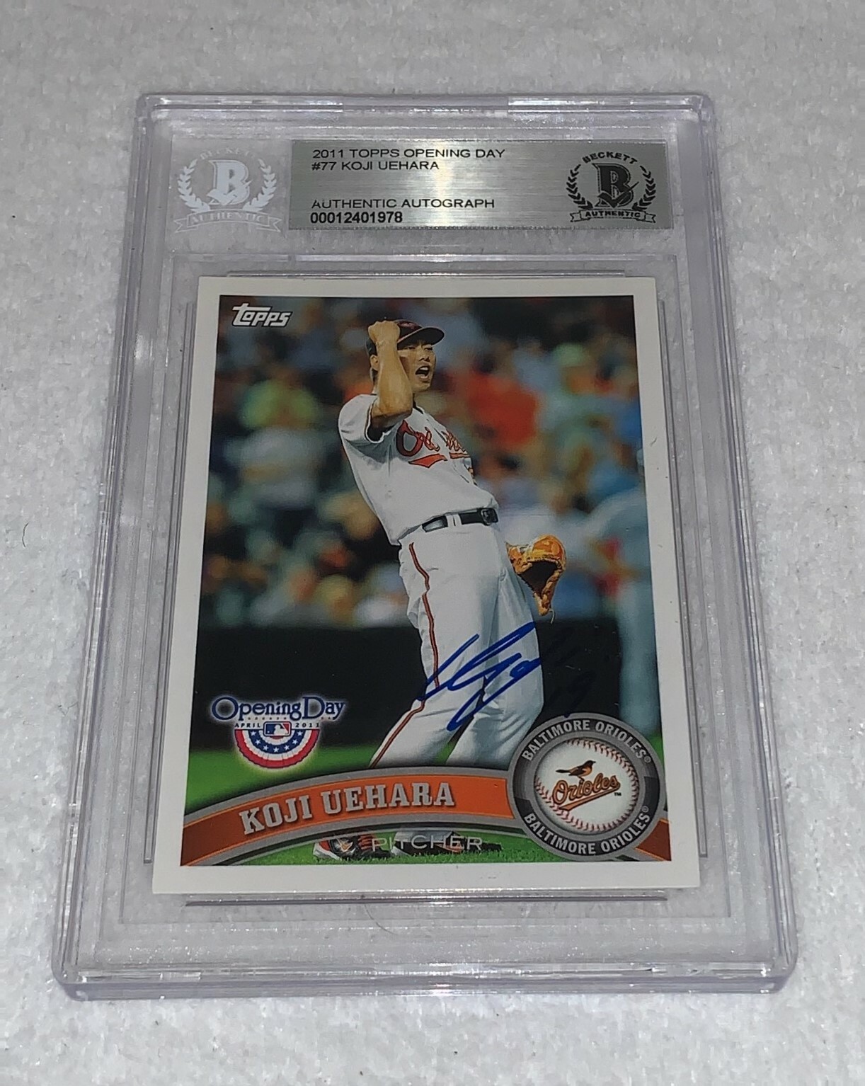 Koji Uehara Baltimore Orioles signed 2011 Topps Opening Day Card BAS Beckett