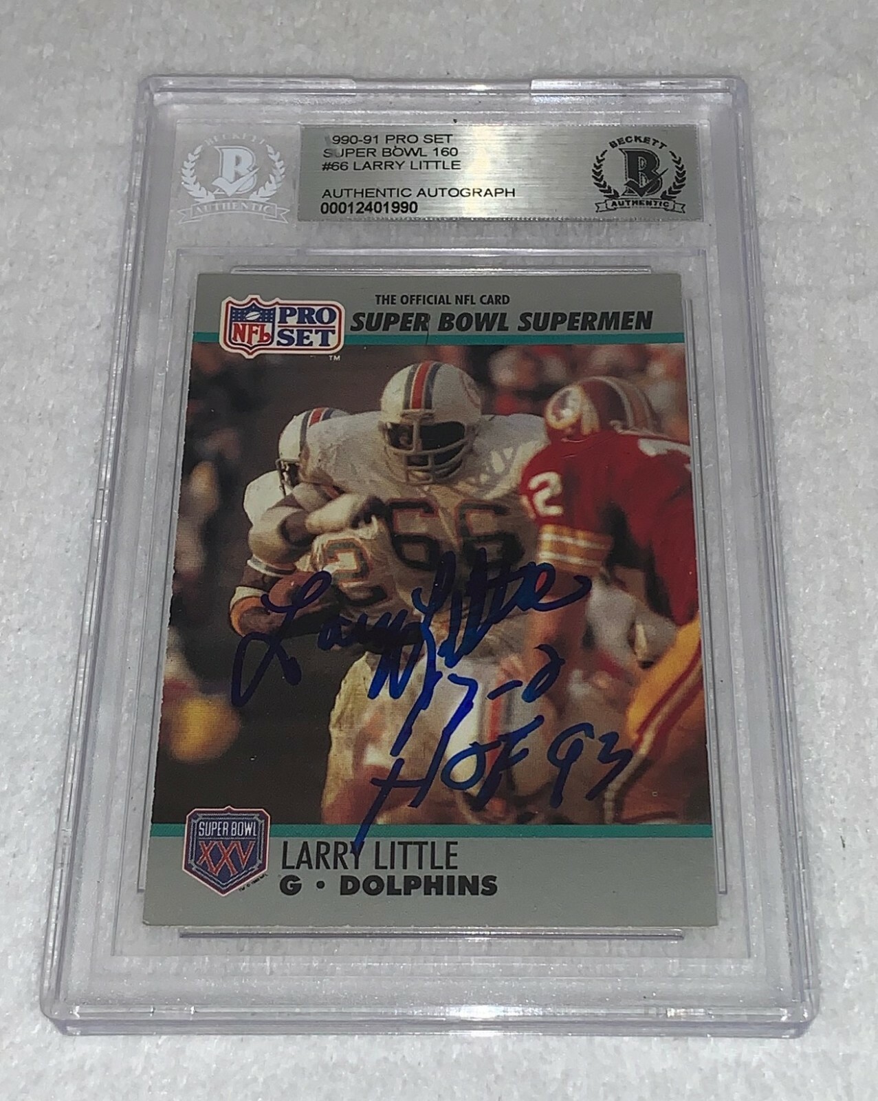 Larry Little Dolphins signed 1990-91 Pro Set Super Bowl 160 Card BAS Beckett