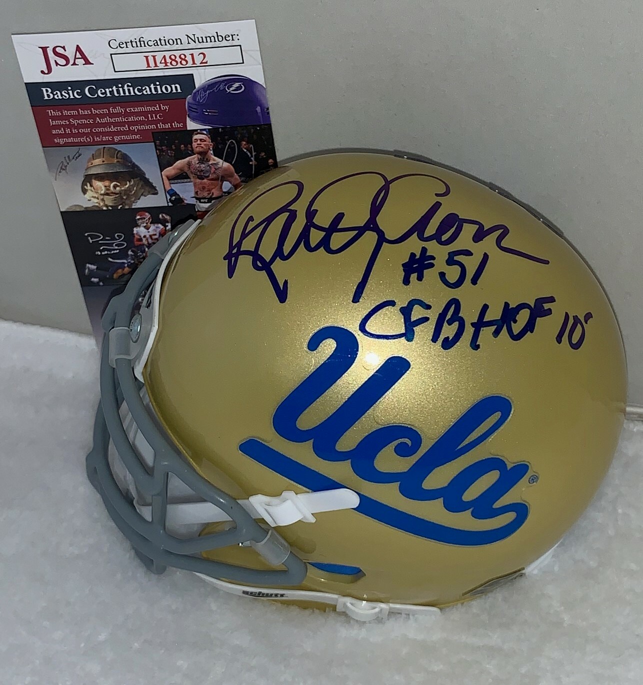 Randy Cross 49ers signed UCLA Bruins mini helmet W/ CHOF Inscription JSA