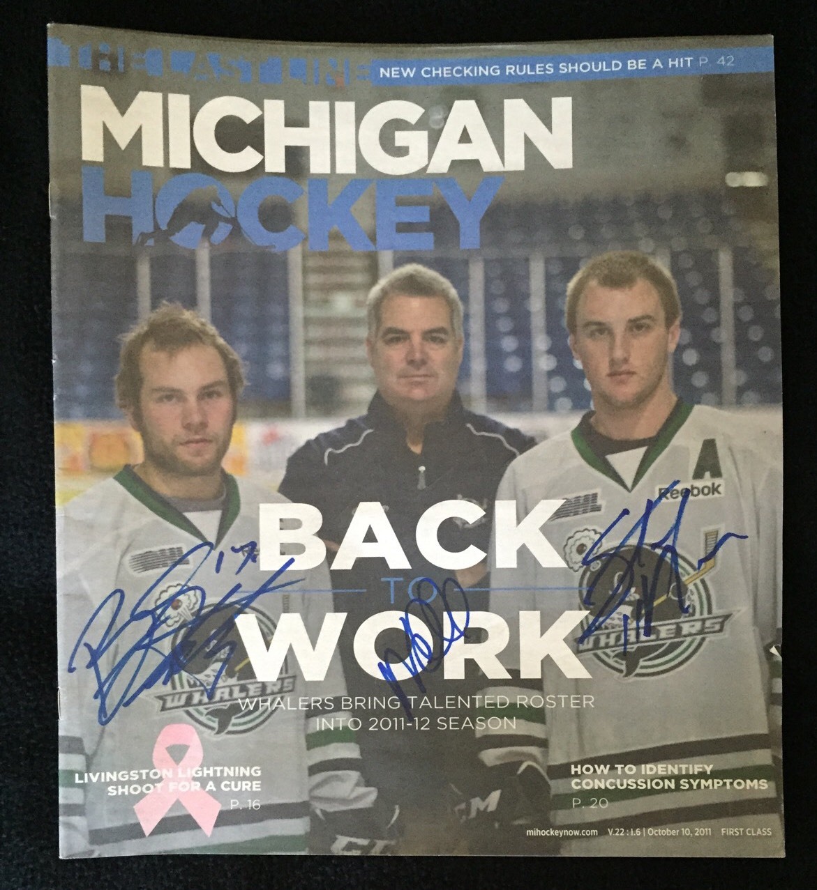 Stefan NOESEN Beau SCHMITZ Mike VELLUCCI Signed Michigan Hockey Magazine Whalers