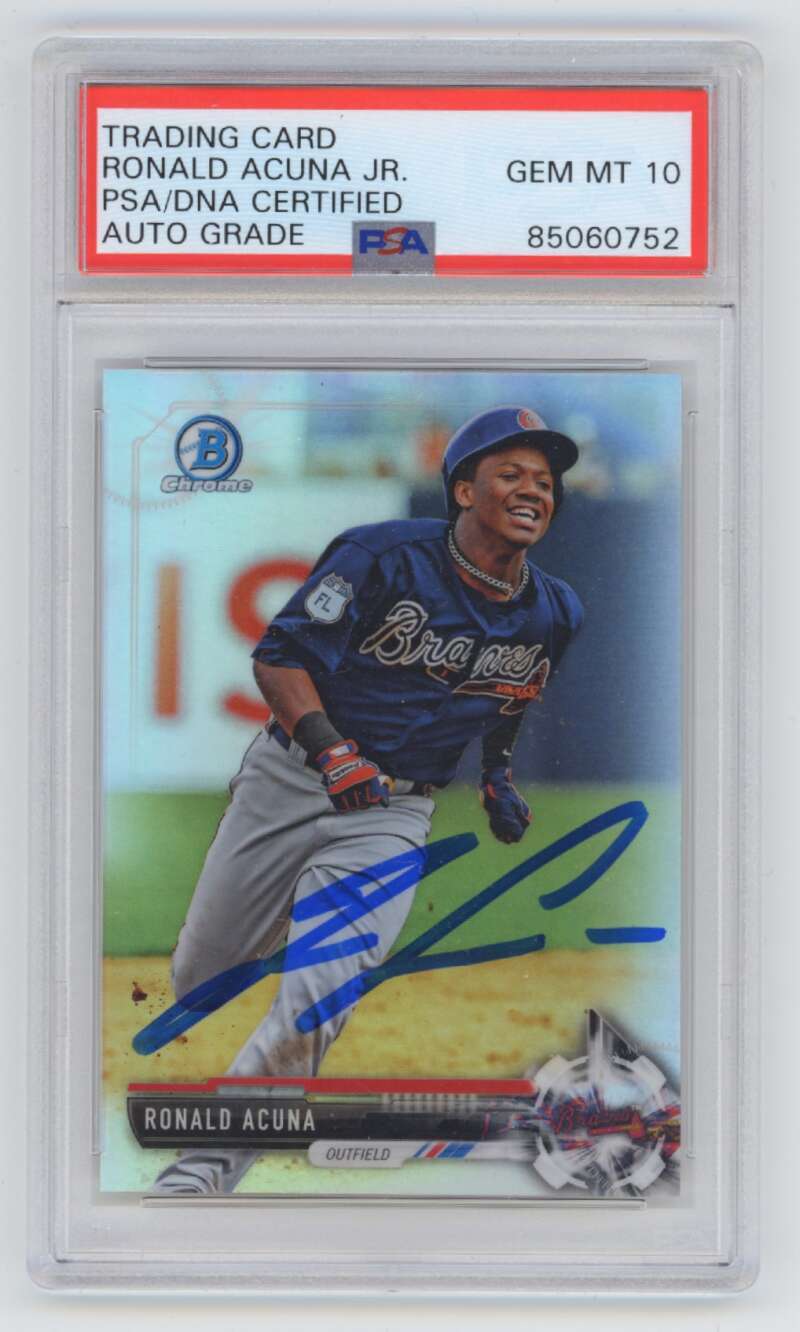 Ronald Acuna Jr 2017 Bowman Chrome #BDC-39 Refractor Signed PSA 10 Auto Braves