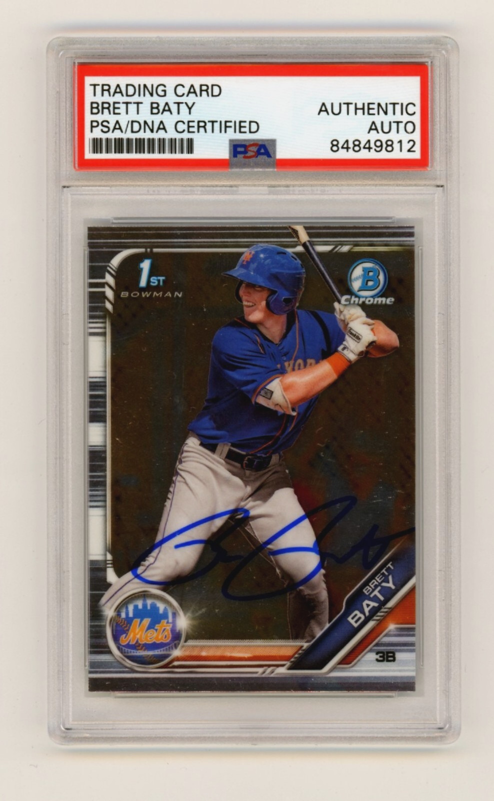 Brett Baty 2019 Bowman Chrome Draft 1st Prospect Signed Authentic PSA Auto Mets