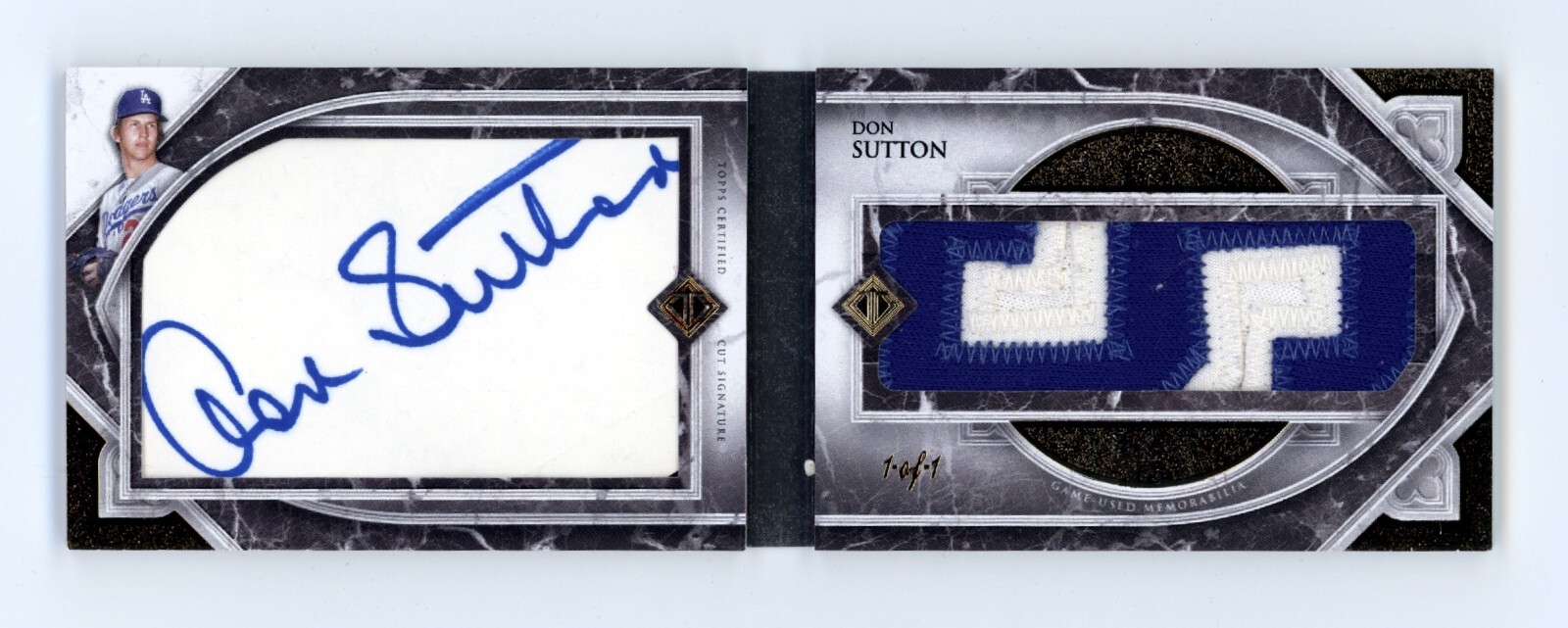 Don Sutton 2023 Topps Transcendent Collection Booklet Letter Patch Cut Auto #1/1