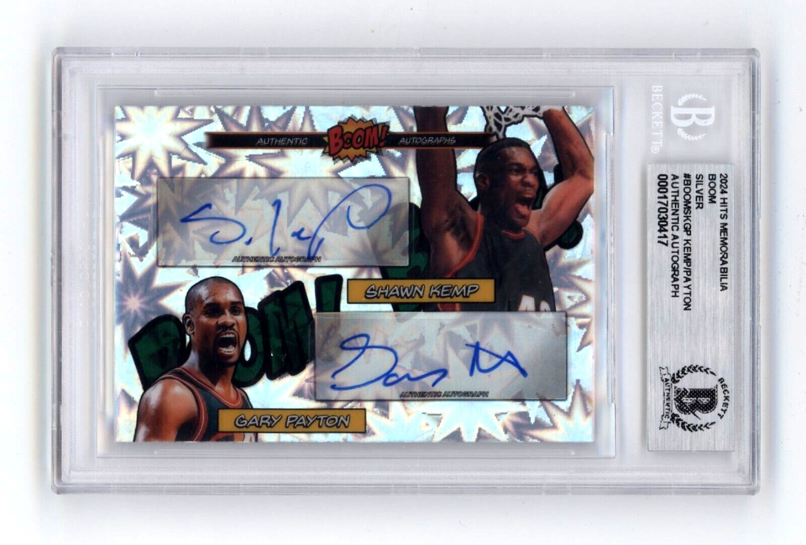 Shawn Kemp & Gary Payton 2024 Hits BOOM Silver Dual Signed BGS BAS Auto Sonics