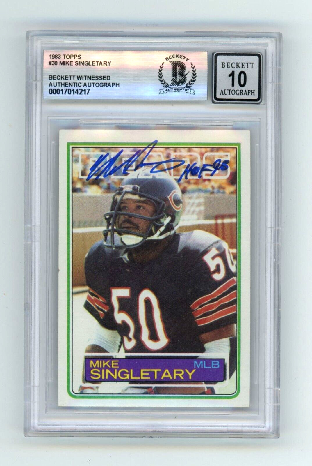 Mike Singletary 1983 Topps #38 Rookie RC HOF Ins Signed Beckett BAS BGS 10 Auto
