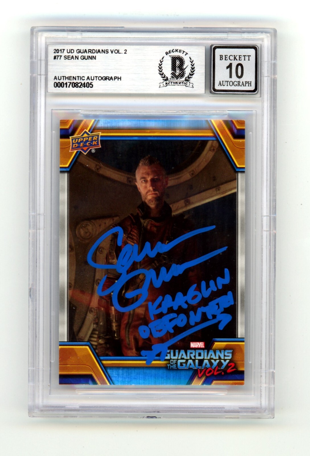 Sean Gunn 2017 Upper Deck Guardians of The Galaxy #77 Signed BAS BGS 10 Auto