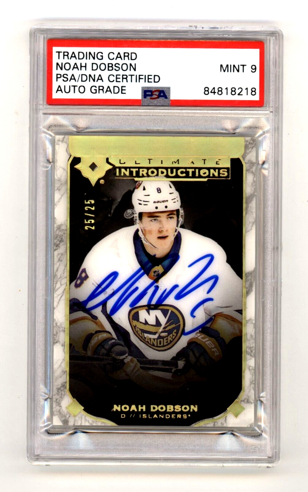 Noah Dobson 2019-20 UD Ultimate Introductions Gold RC #25/25 Signed PSA 9 Auto