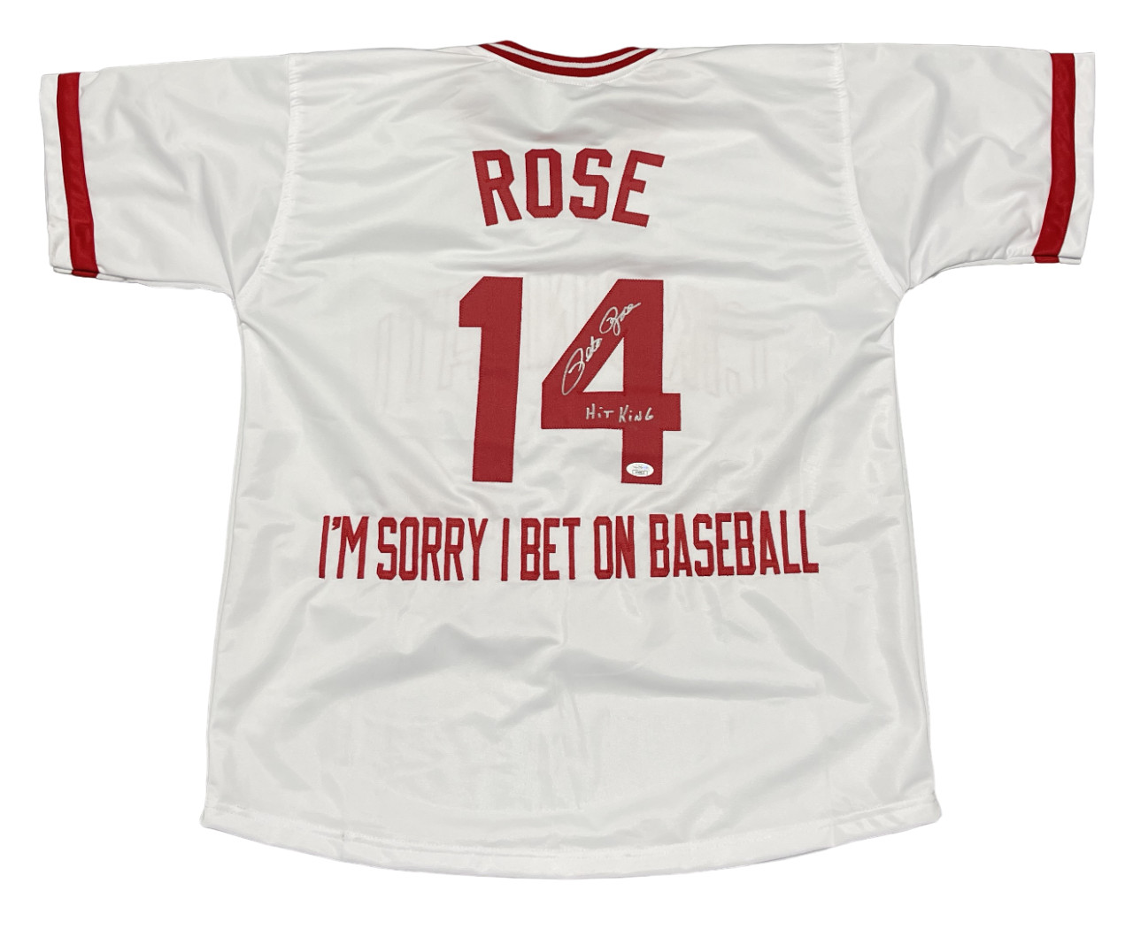Pete Rose Signed Cincinnati Reds Custom Im Sorry Jersey w/ Hit King JSA COA