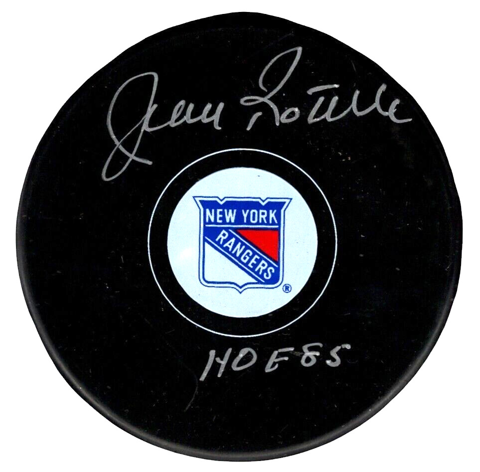 Jean Ratelle Signed New York Rangers Puck w/ HOF 85 Beckett Witness BAS COA
