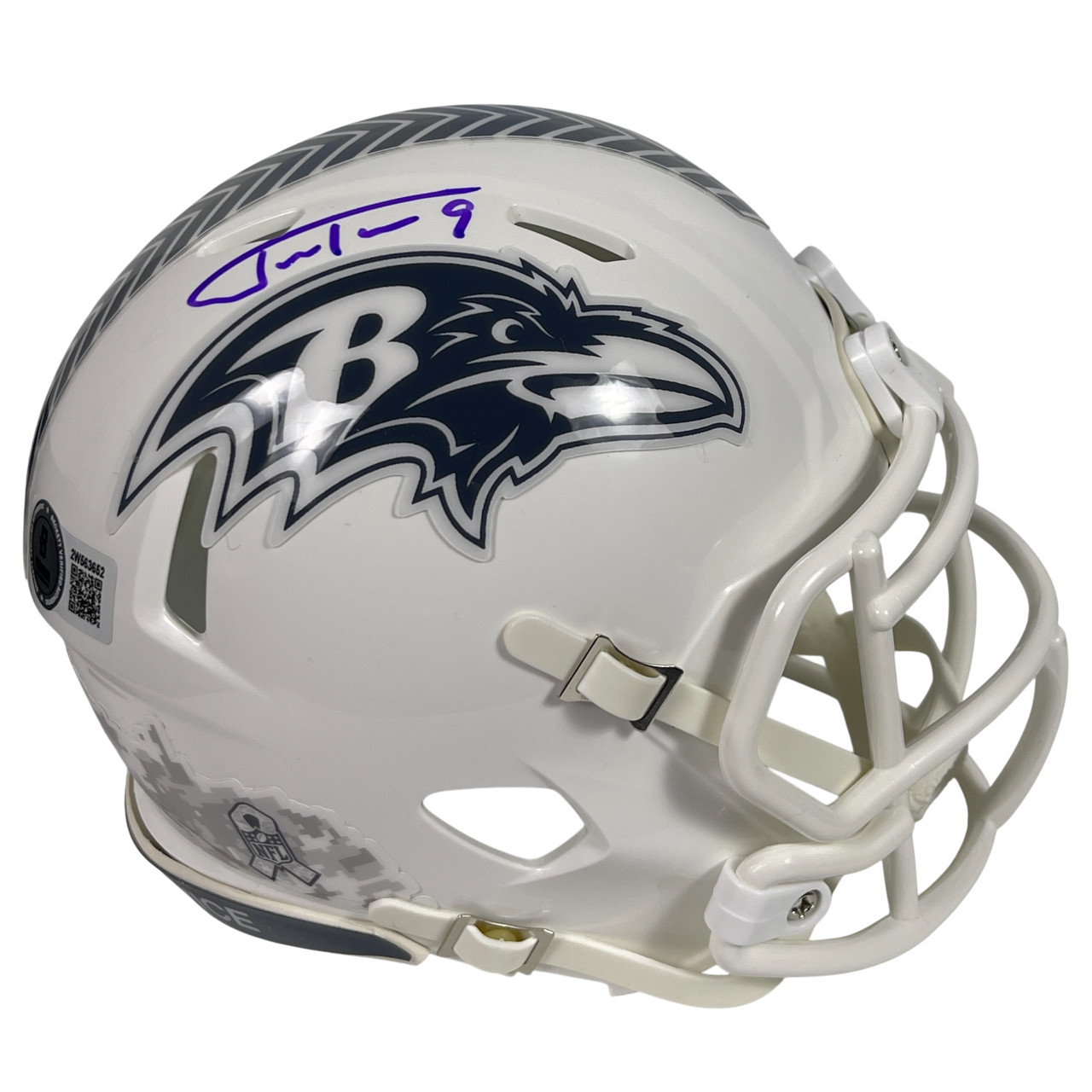 Justin Tucker Signed Ravens Salute 2024 Mini Helmet Beckett Witness BAS COA