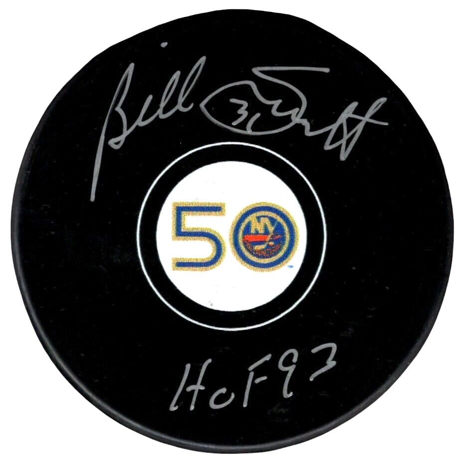 Billy Smith Signed Islanders 50th Anniversary Puck w/ HOF 93 Beckett Wit BAS COA