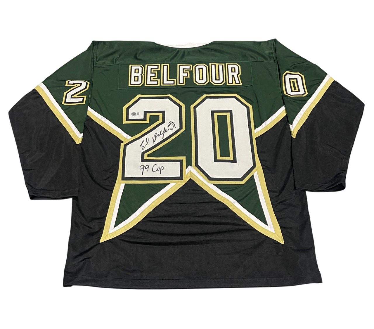 Ed Belfour Signed Dallas Stars Custom Jersey w/ 99 Cup Beckett Witness BAS COA