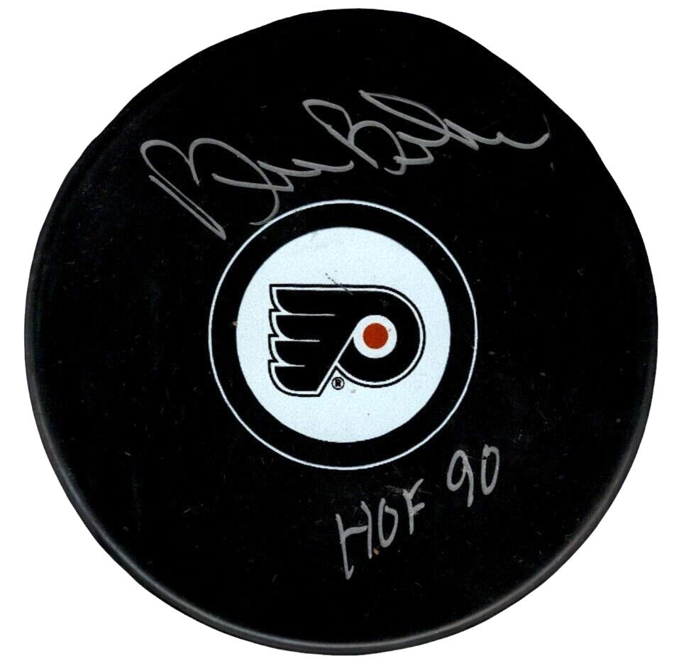 Bill Barber Signed Philadelphia Flyers Puck w/ HOF 90 Beckett Witness BAS COA