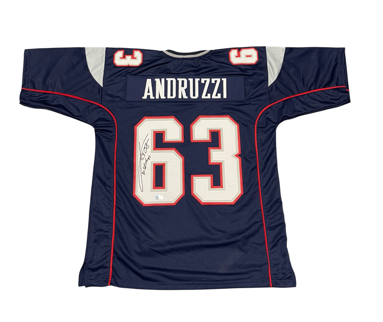 Joe Andruzzi Signed Patriots Custom Jersey w/ 3 SB Champ Beckett Witness BAS COA
