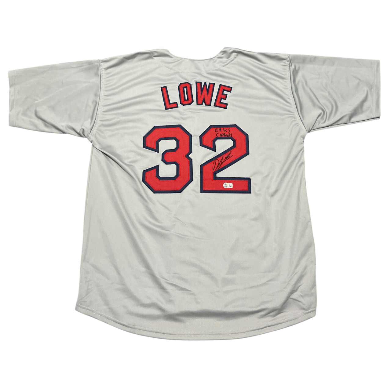 Derek Lowe Signed Boston Red Sox Custom Jersey w/ 04 WS Champs Beckett BAS COA