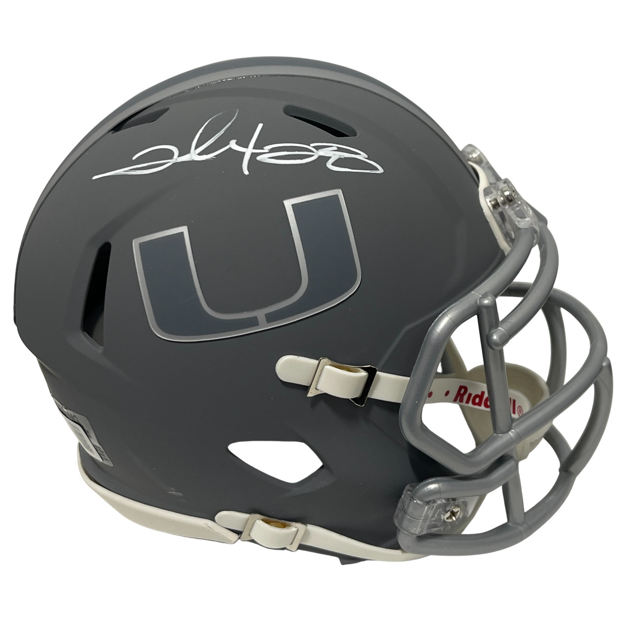 Clinton Portis Signed Miami U Slate Mini Helmet Beckett Witness BAS COA