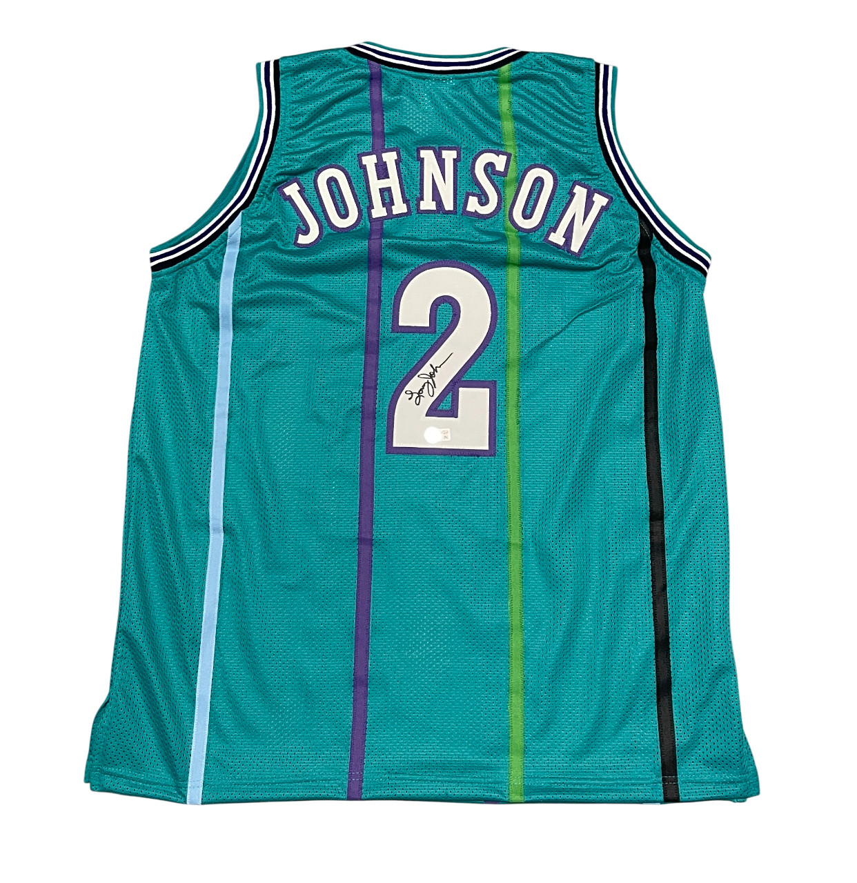 Larry Johnson Signed Custom Charlotte Jersey Beckett Witness BAS COA