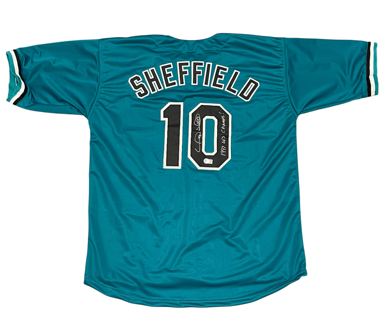 Gary Sheffield Signed Florida Marlins Custom Jersey 97 WS Champs Beckett BAS COA