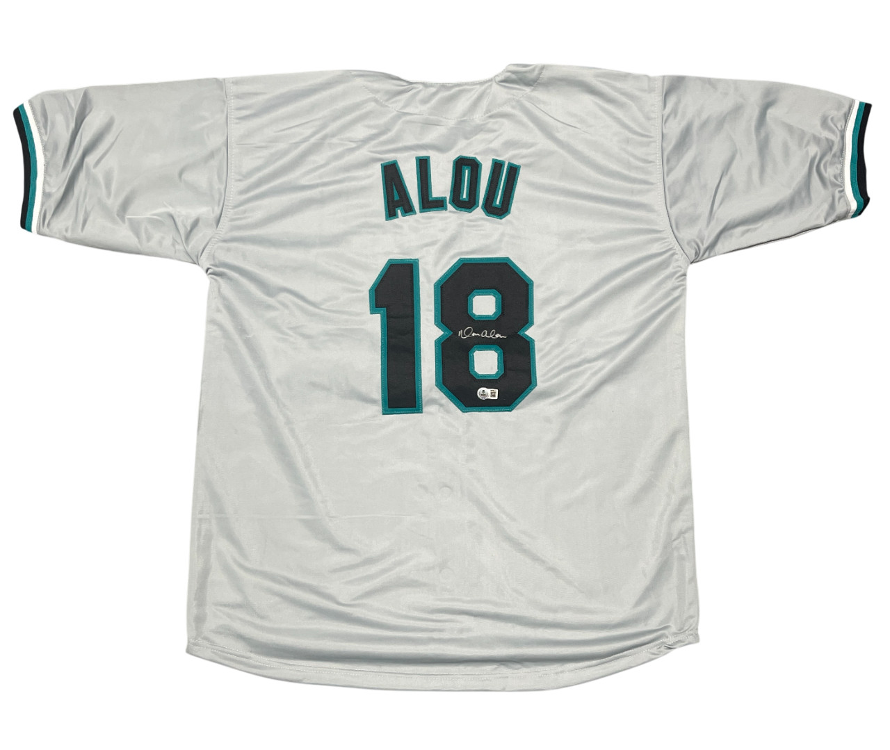 Moises Alou Signed Florida Marlins Custom Grey Jersey Beckett Witness BAS COA
