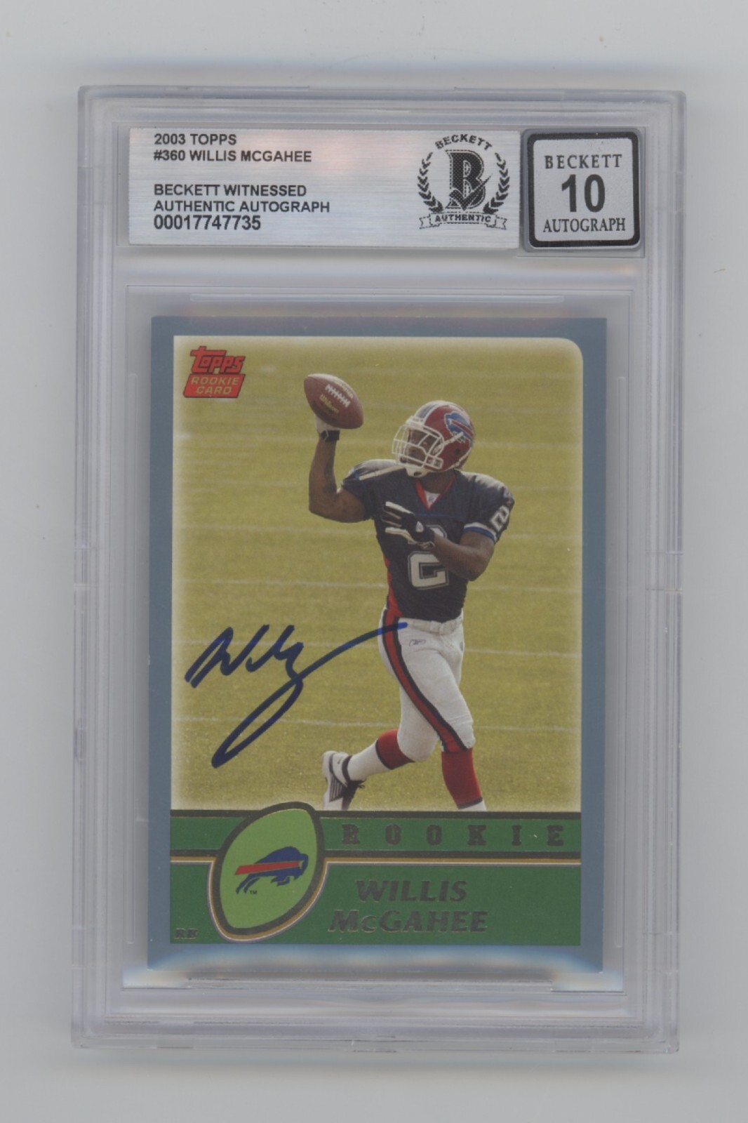 Willis McGahee 2003 Topps #360 RC Signed Beckett BGS 10 Auto Buffalo Bills