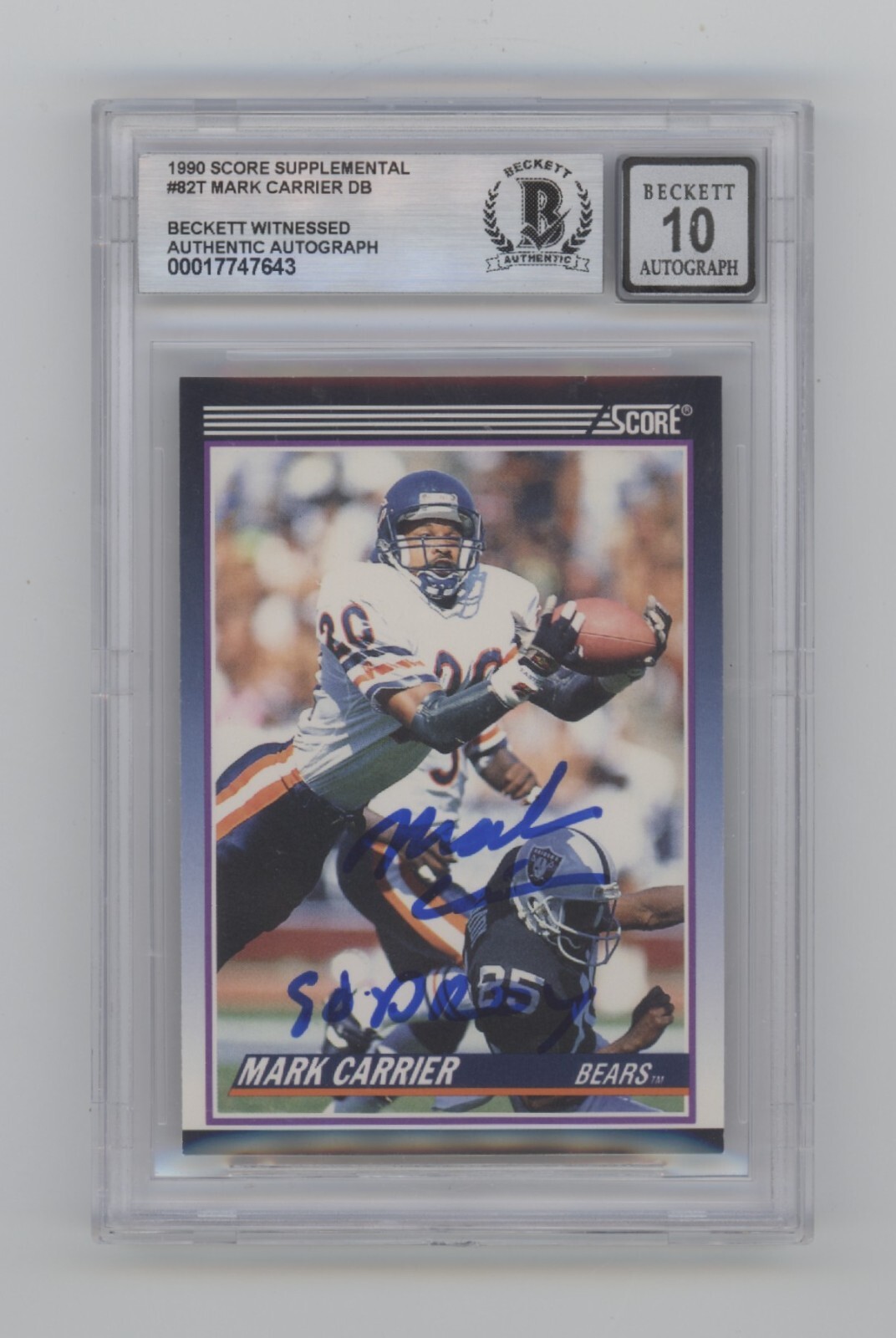 Mark Carrier 1990 Score Supplemental 82T RC Signed w 90 DROY Beckett BGS 10 Auto