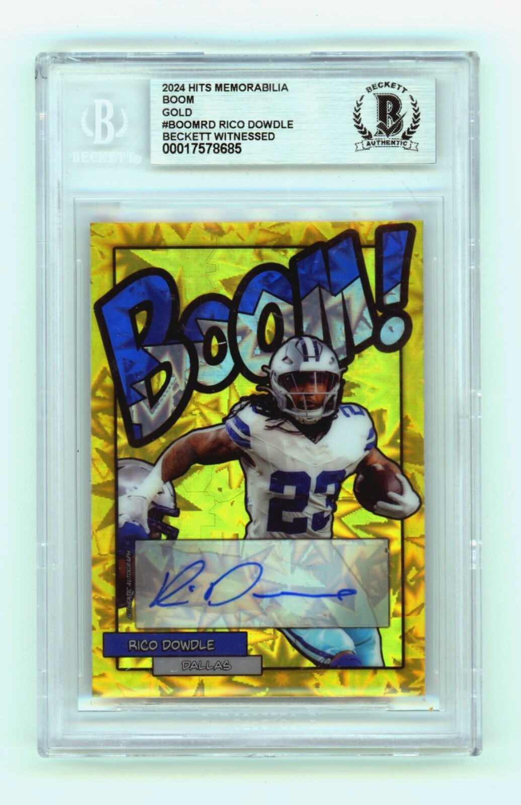 Rico Dowdle 2024 Hits Memorabilia BOOM Gold /10 Signed BGS BAS Auto Cowboys