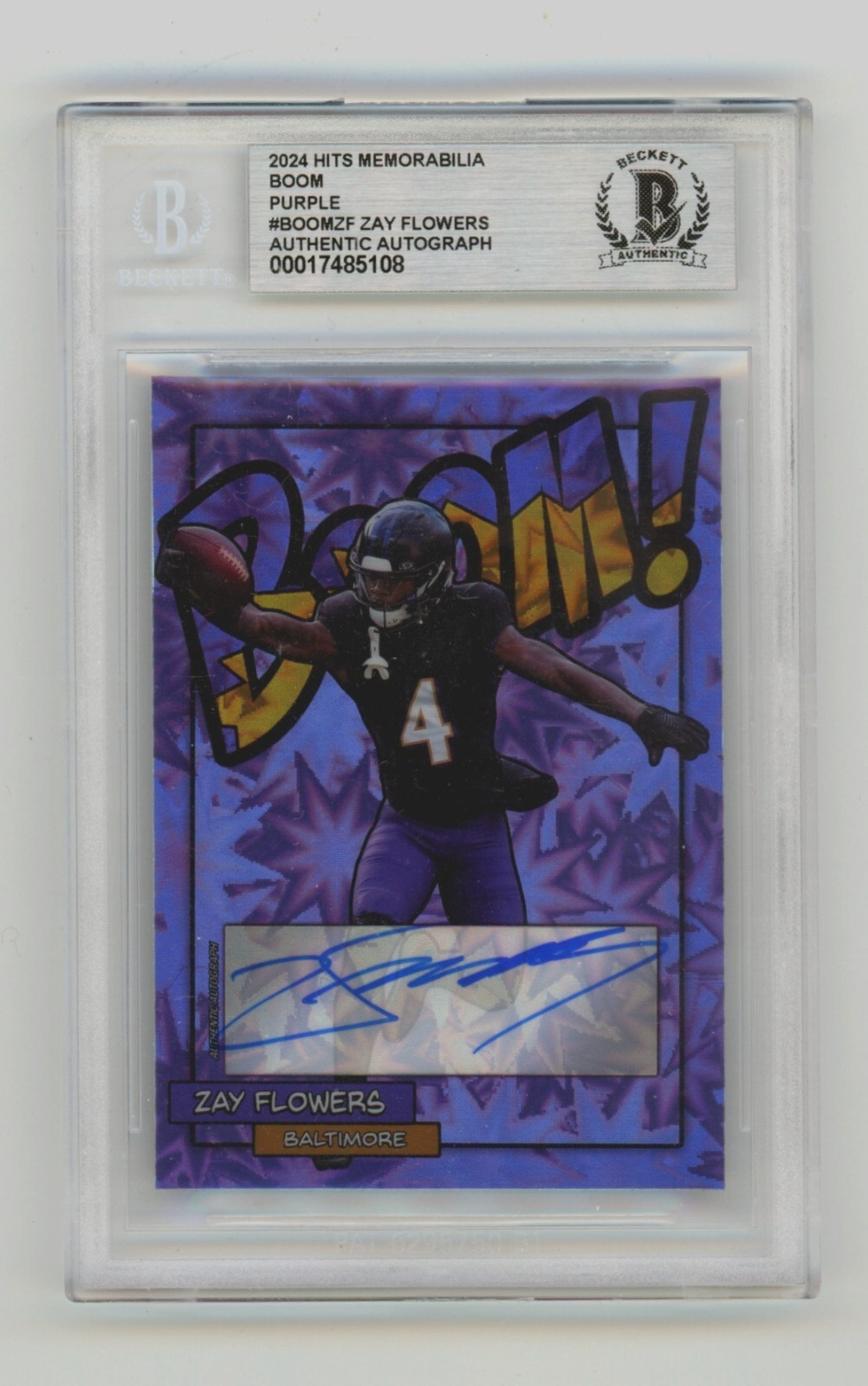 Zay Flowers 2024 Hits Memorabilia BOOM Purple /4 Signed BGS BAS Auto Ravens