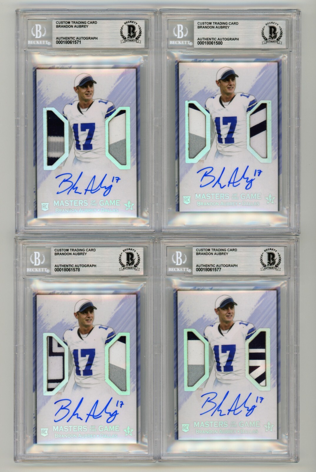 Brandon Aubrey 2023 Hits Memorabilia Silver V RPA Dual Patch Auto RC /17 BGS BAS