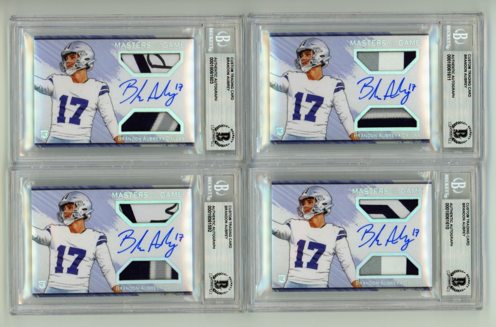 Brandon Aubrey 2023 Hits Memorabilia Silver H RPA Dual Patch Auto RC /17 BGS BAS
