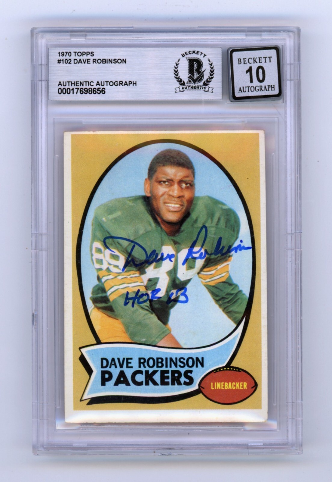 Dave Robinson 1970 Topps #102 Signed w/ HOF 13 Ins Beckett BGS 10 Auto Packers