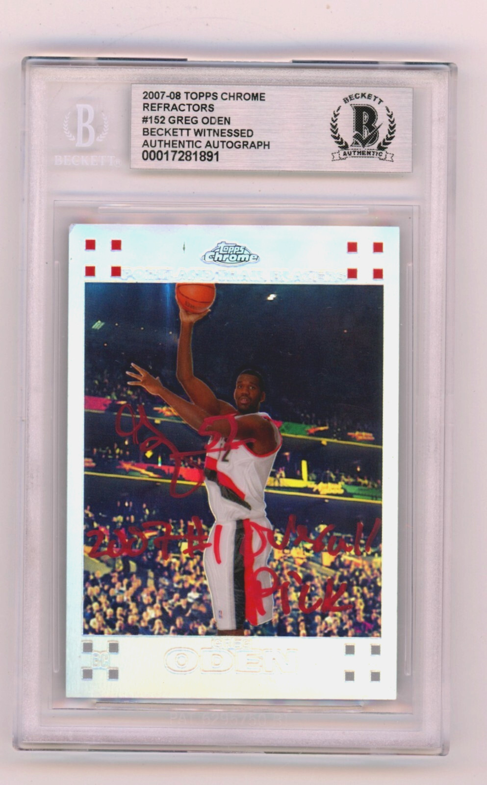 Greg Oden 2007-08 Topps Chrome Refractor #/1499 RC Signed w #1 Pick BGS BAS Auto
