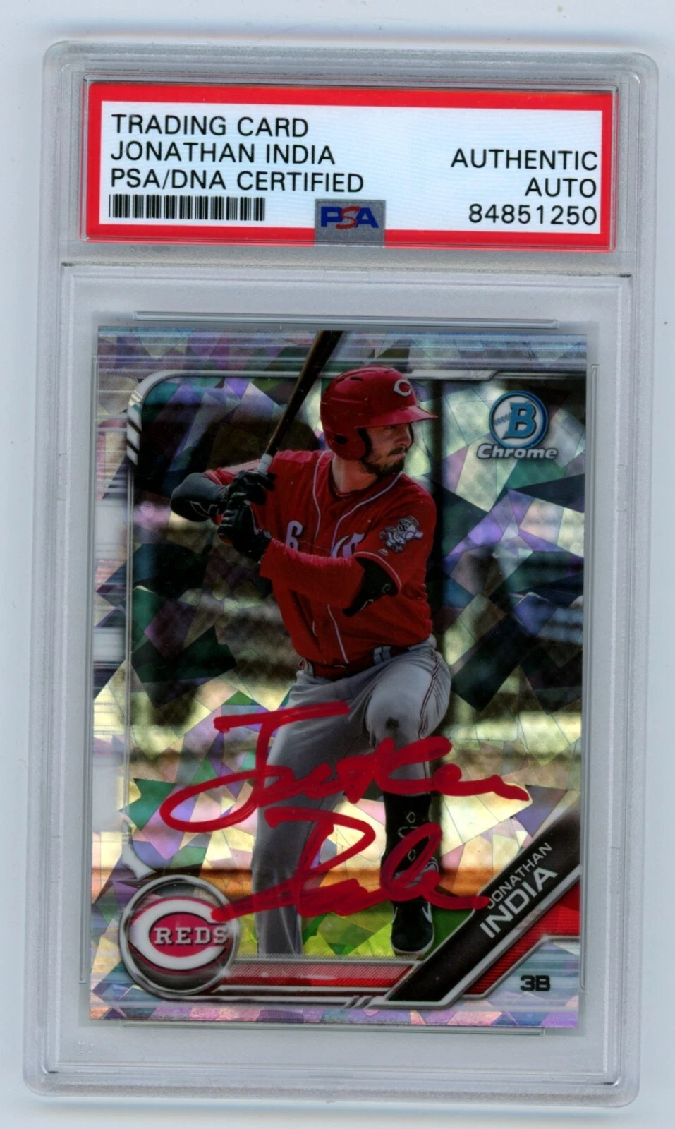 Jonathan India 2019 Bowman Draft BDC-97 Atomic Refractor RC Signed PSA Auth Auto