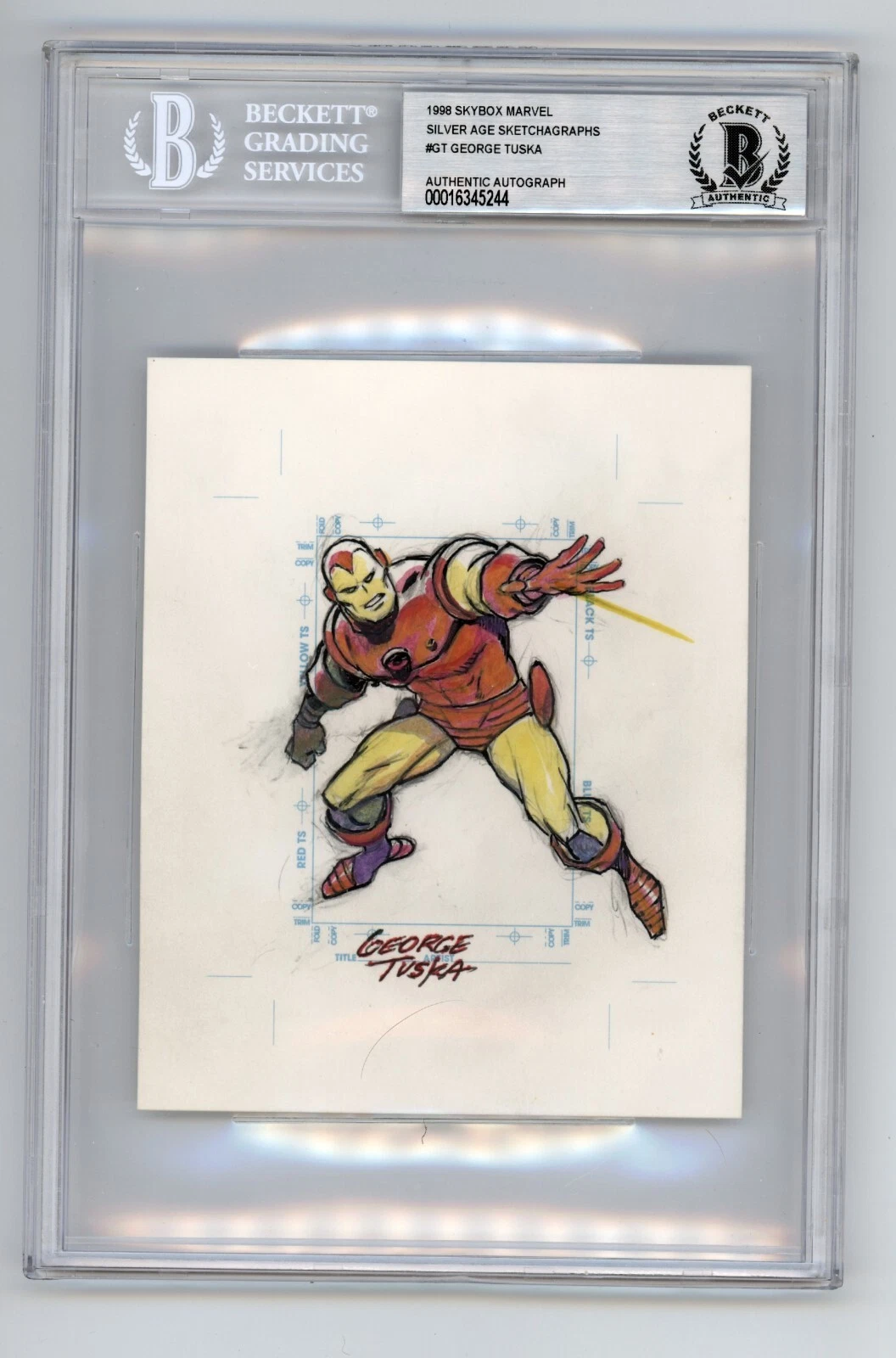 1998 Marvel Silver Age Sketchagraph Iron Man George Tuska Un-Cut Sketch Auto BGS