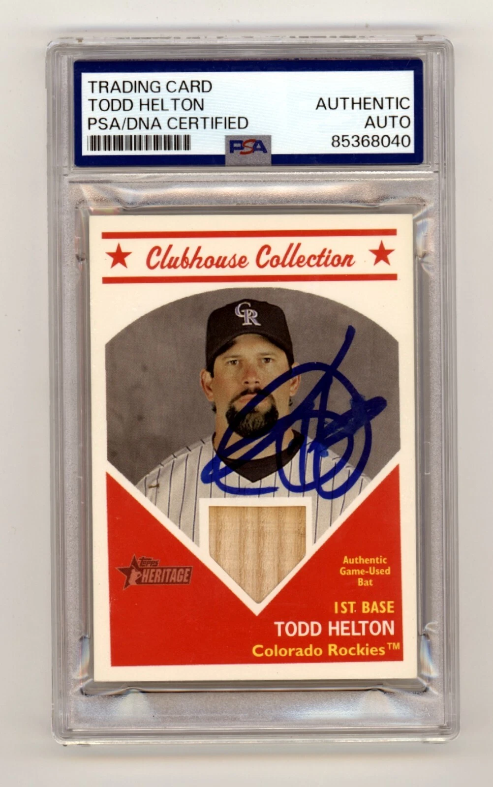 Todd Helton 2008 Topps Heritage Collectors Club GU Bat Signed Relic PSA Auto