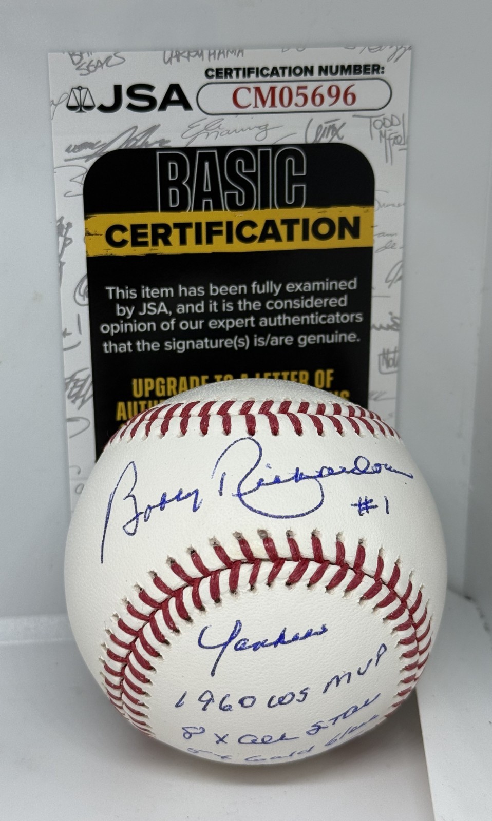 Bobby Richardson New York Yankees signed MLB Baseball Ball + Inscriptions JSA