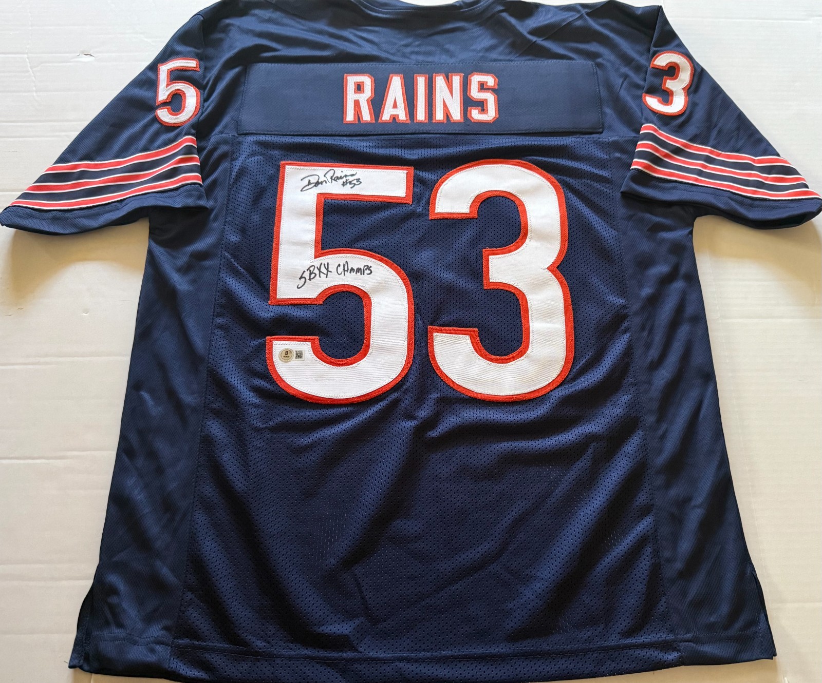 Dan Rains Chicago Bears signed Custom jersey W/ SB XX Champs Beckett Witnessed